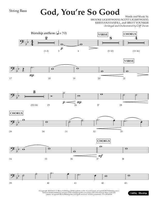 God You're So Good (Choral Anthem SATB) String Bass (Lifeway Choral / Arr. Cliff Duren)