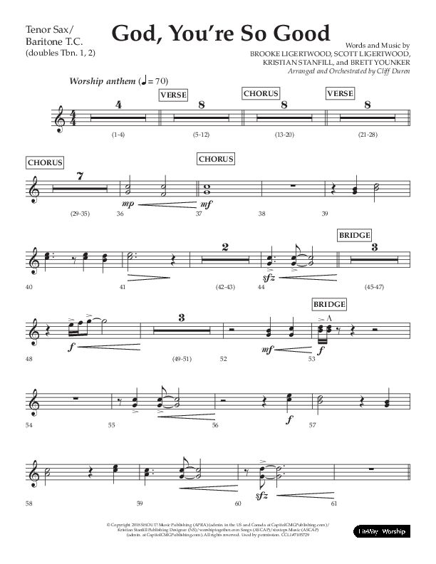 God You're So Good (Choral Anthem SATB) Tenor Sax/Baritone T.C. (Lifeway Choral / Arr. Cliff Duren)
