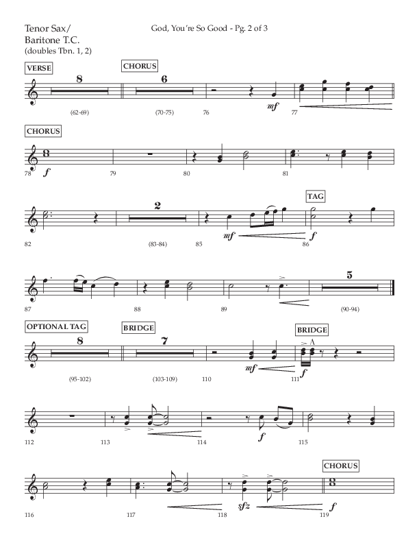 God You're So Good (Choral Anthem SATB) Tenor Sax/Baritone T.C. (Lifeway Choral / Arr. Cliff Duren)
