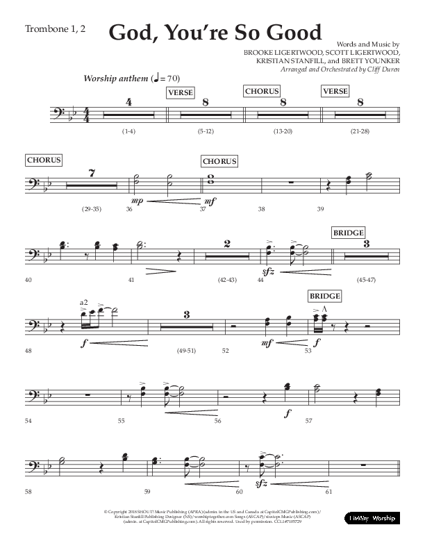 God You're So Good (Choral Anthem SATB) Trombone 1/2 (Lifeway Choral / Arr. Cliff Duren)