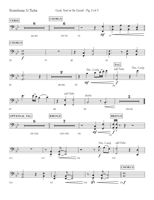 God You're So Good (Choral Anthem SATB) Trombone 3/Tuba (Lifeway Choral / Arr. Cliff Duren)