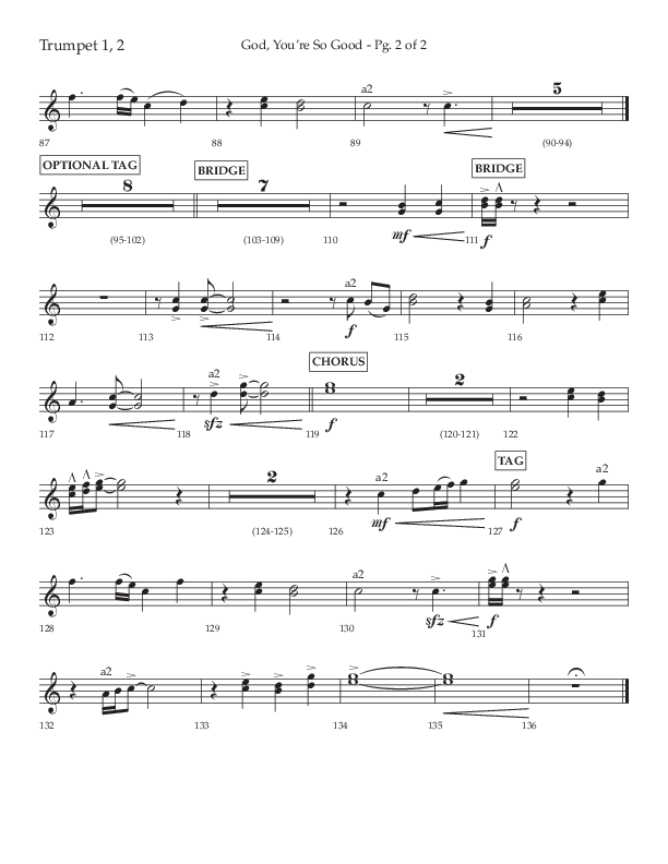 God You're So Good (Choral Anthem SATB) Trumpet 1,2 (Lifeway Choral / Arr. Cliff Duren)