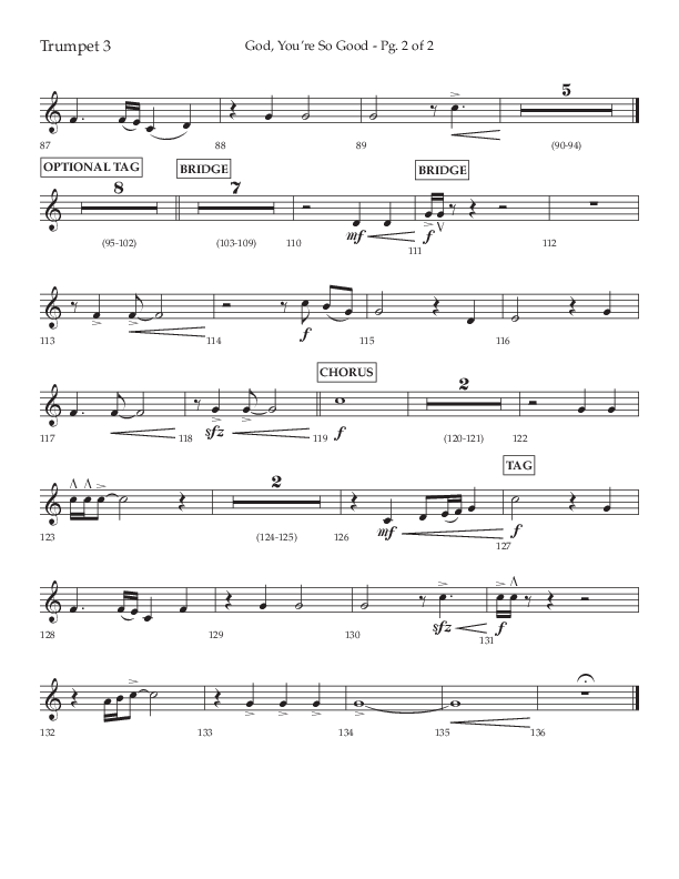 God You're So Good (Choral Anthem SATB) Trumpet 3 (Lifeway Choral / Arr. Cliff Duren)