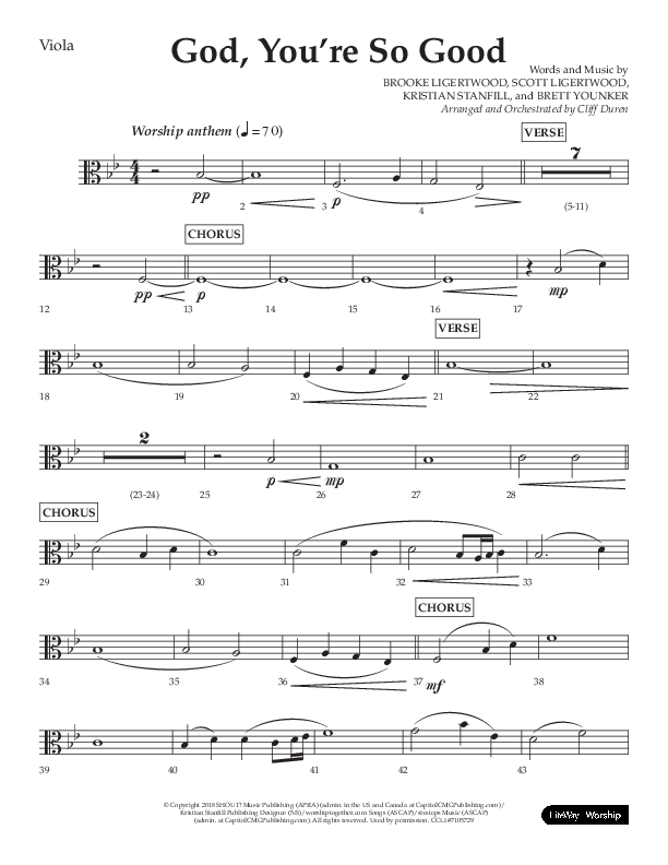 God You're So Good (Choral Anthem SATB) Viola (Lifeway Choral / Arr. Cliff Duren)