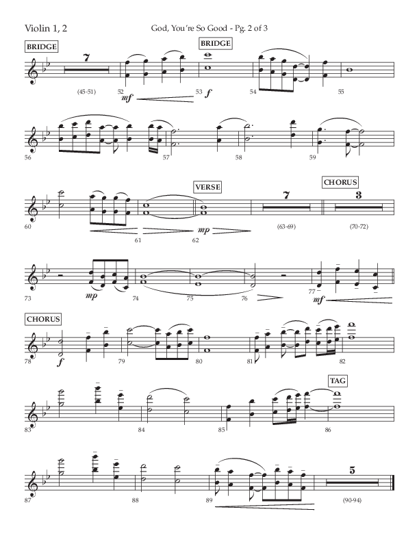 God You're So Good (Choral Anthem SATB) Violin 1/2 (Lifeway Choral / Arr. Cliff Duren)