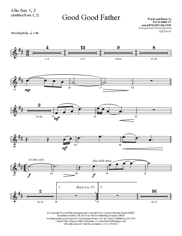 Good Good Father (Choral Anthem SATB) Alto Sax 1/2 (Lifeway Choral / Arr. Cliff Duren)