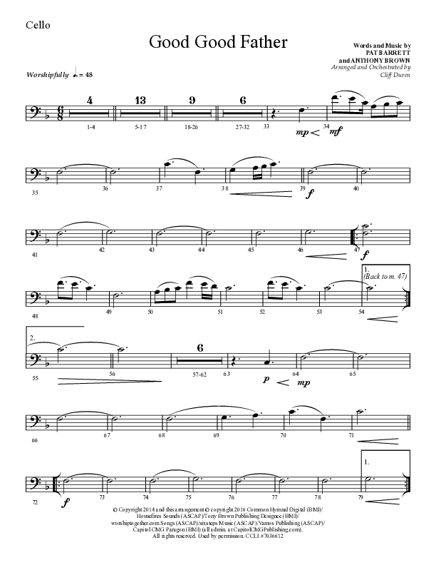 Good Good Father (Choral Anthem SATB) Cello (Lifeway Choral / Arr. Cliff Duren)