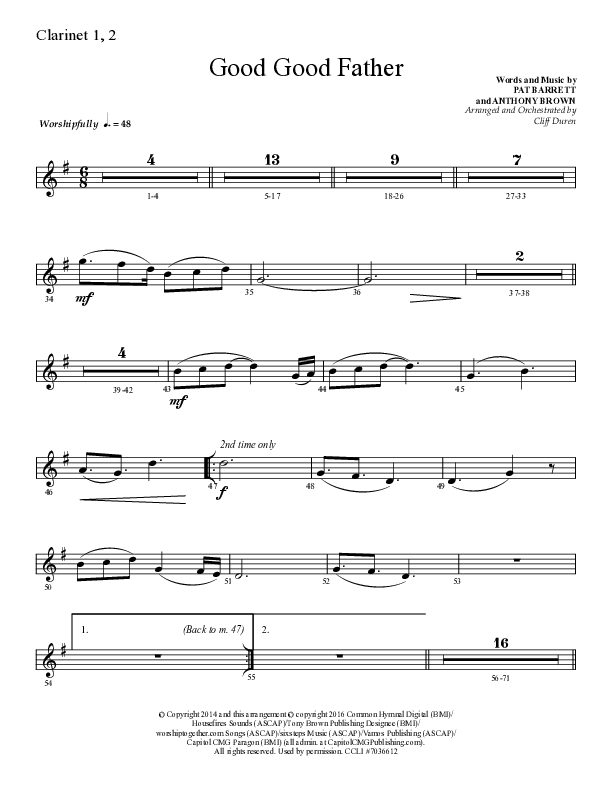 Good Good Father (Choral Anthem SATB) Clarinet 1/2 (Lifeway Choral / Arr. Cliff Duren)