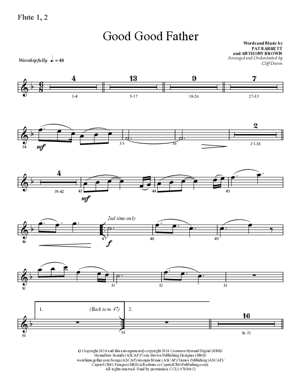 Good Good Father (Choral Anthem SATB) Flute 1/2 (Lifeway Choral / Arr. Cliff Duren)