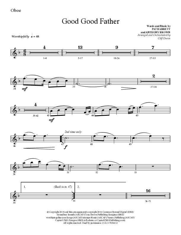 Good Good Father (Choral Anthem SATB) Oboe (Lifeway Choral / Arr. Cliff Duren)