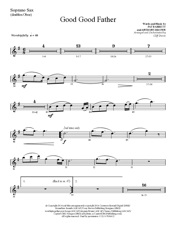 Good Good Father (Choral Anthem SATB) Soprano Sax (Lifeway Choral / Arr. Cliff Duren)