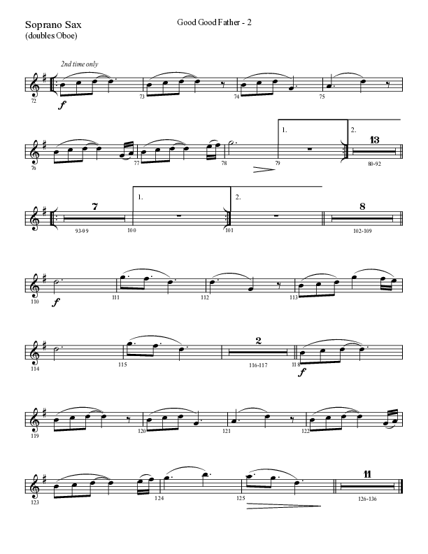 Good Good Father (Choral Anthem SATB) Soprano Sax (Lifeway Choral / Arr. Cliff Duren)