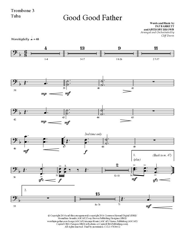 Good Good Father (Choral Anthem SATB) Trombone 3/Tuba (Lifeway Choral / Arr. Cliff Duren)