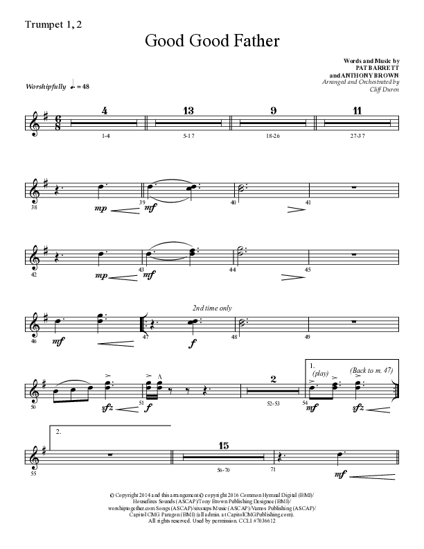 Good Good Father (Choral Anthem SATB) Trumpet 1,2 (Lifeway Choral / Arr. Cliff Duren)