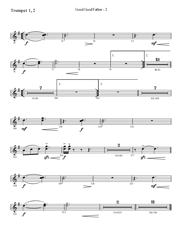Good Good Father (Choral Anthem SATB) Trumpet 1,2 (Lifeway Choral / Arr. Cliff Duren)