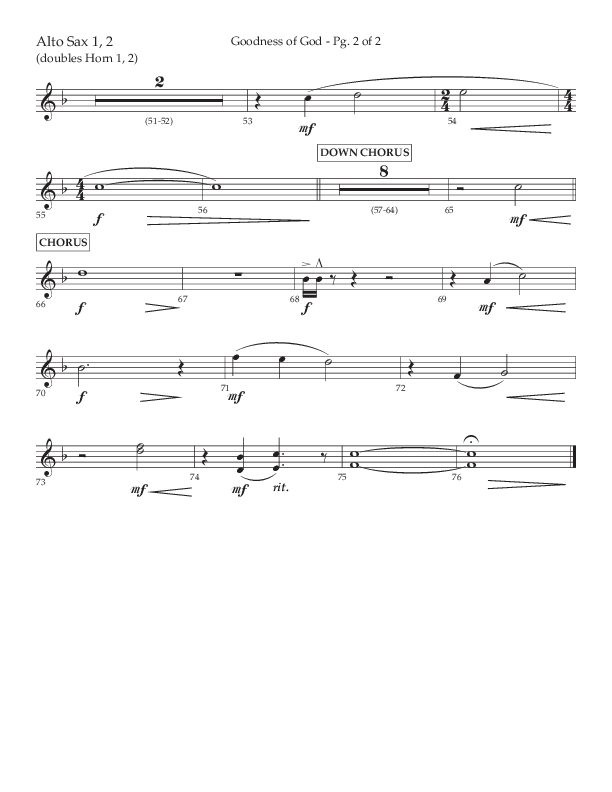 Goodness Of God (Choral Anthem SATB) Alto Sax 1/2 (Lifeway Choral / Arr. Nick Robertson)