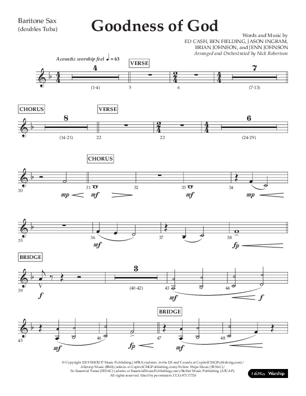 Goodness Of God (Choral Anthem SATB) Bari Sax (Lifeway Choral / Arr. Nick Robertson)