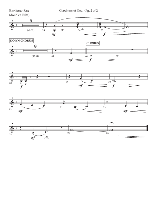 Goodness Of God (Choral Anthem SATB) Bari Sax (Lifeway Choral / Arr. Nick Robertson)