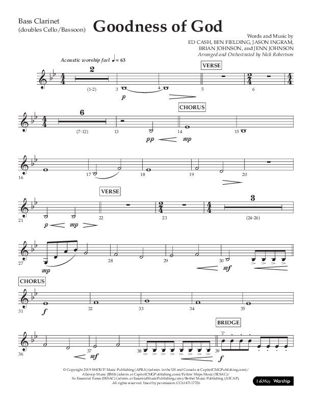 Goodness Of God (Choral Anthem SATB) Bass Clarinet (Lifeway Choral / Arr. Nick Robertson)