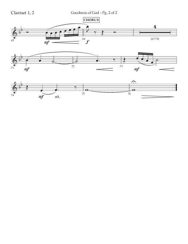 Goodness Of God (Choral Anthem SATB) Clarinet 1/2 (Lifeway Choral / Arr. Nick Robertson)