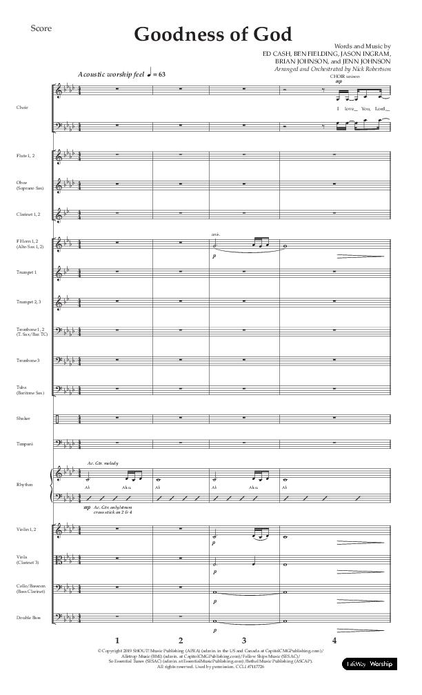 Goodness Of God (Choral Anthem SATB) Orchestration (Lifeway Choral / Arr. Nick Robertson)