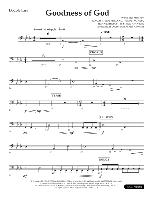 Goodness Of God (Choral Anthem SATB) Double Bass (Lifeway Choral / Arr. Nick Robertson)