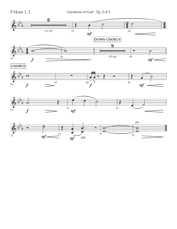 Goodness Of God (Choral Anthem SATB) French Horn 1/2 (Lifeway Choral / Arr. Nick Robertson)