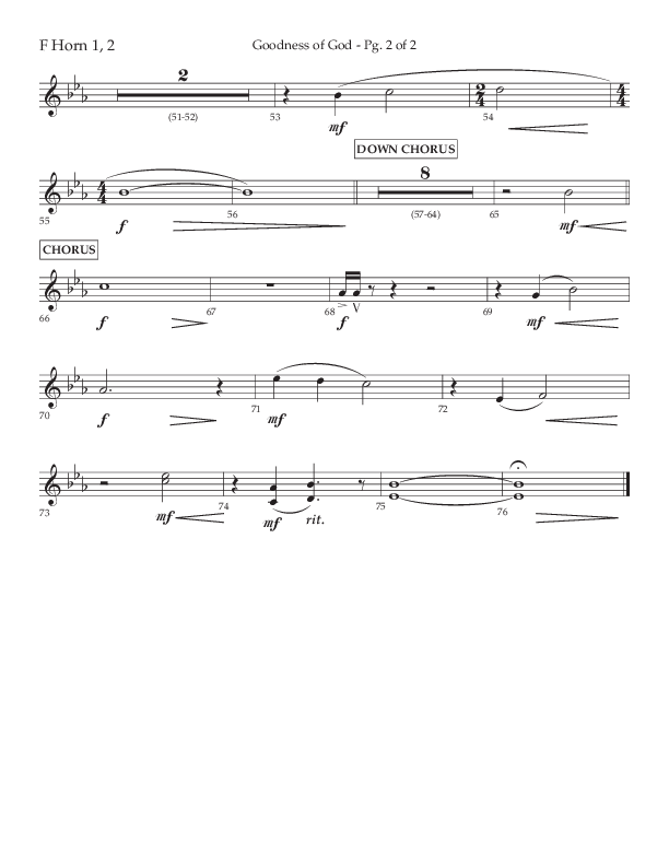 Goodness Of God (Choral Anthem SATB) French Horn 1/2 (Lifeway Choral / Arr. Nick Robertson)