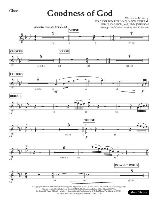 Goodness Of God (Choral Anthem SATB) Oboe (Lifeway Choral / Arr. Nick Robertson)