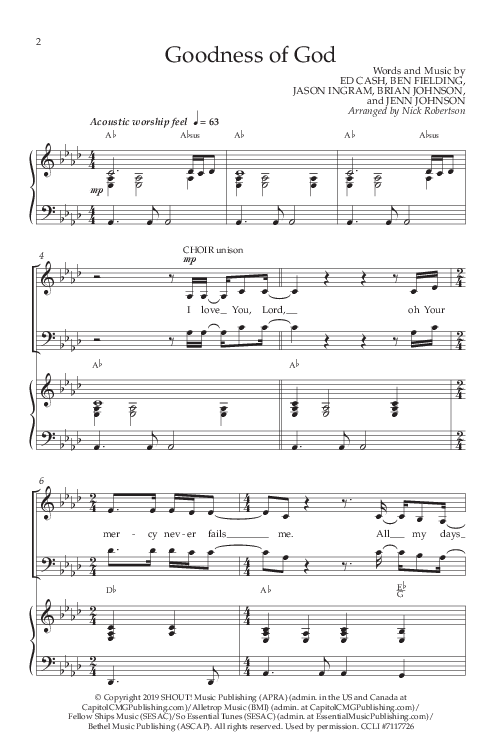 Goodness Of God (Choral Anthem SATB) Anthem (SATB/Piano) (Lifeway Choral / Arr. Nick Robertson)