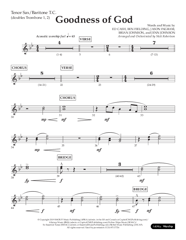 Goodness Of God (Choral Anthem SATB) Tenor Sax/Baritone T.C. (Lifeway Choral / Arr. Nick Robertson)