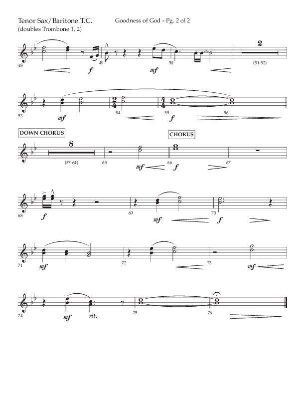 Goodness Of God (Choral Anthem SATB) Tenor Sax/Baritone T.C. (Lifeway Choral / Arr. Nick Robertson)
