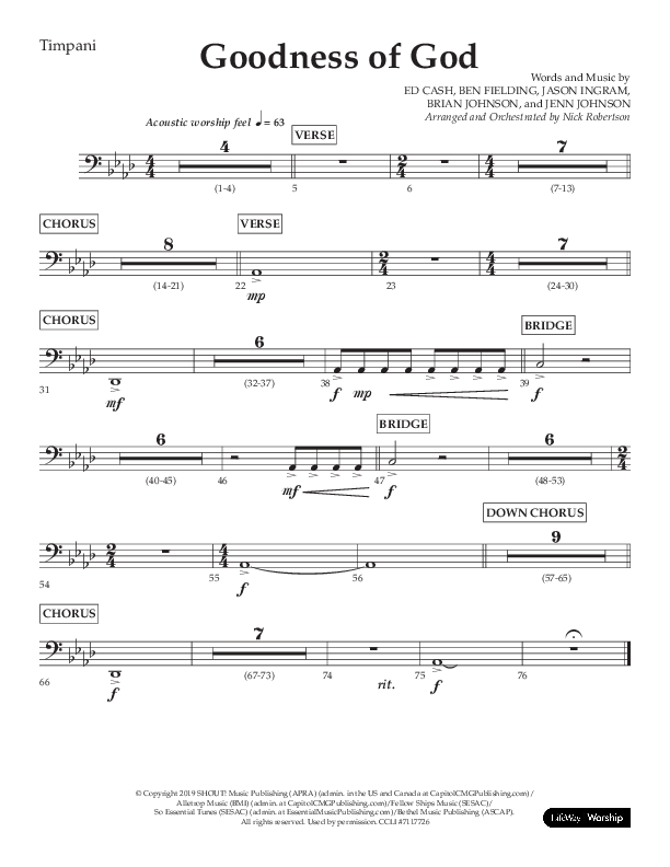 Goodness Of God (Choral Anthem SATB) Timpani (Lifeway Choral / Arr. Nick Robertson)