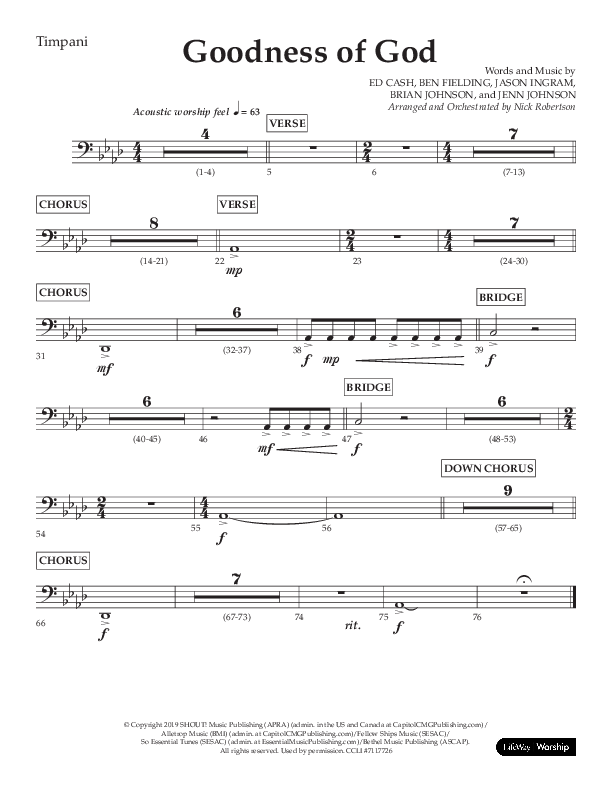 Goodness Of God (Choral Anthem SATB) Timpani (Lifeway Choral / Arr. Nick Robertson)