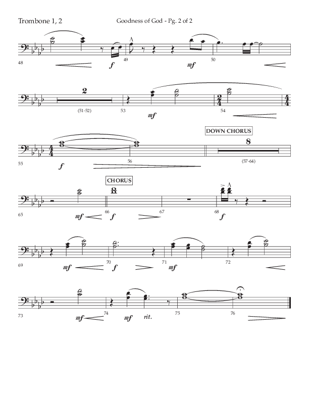 Goodness Of God (Choral Anthem SATB) Trombone 1/2 (Lifeway Choral / Arr. Nick Robertson)