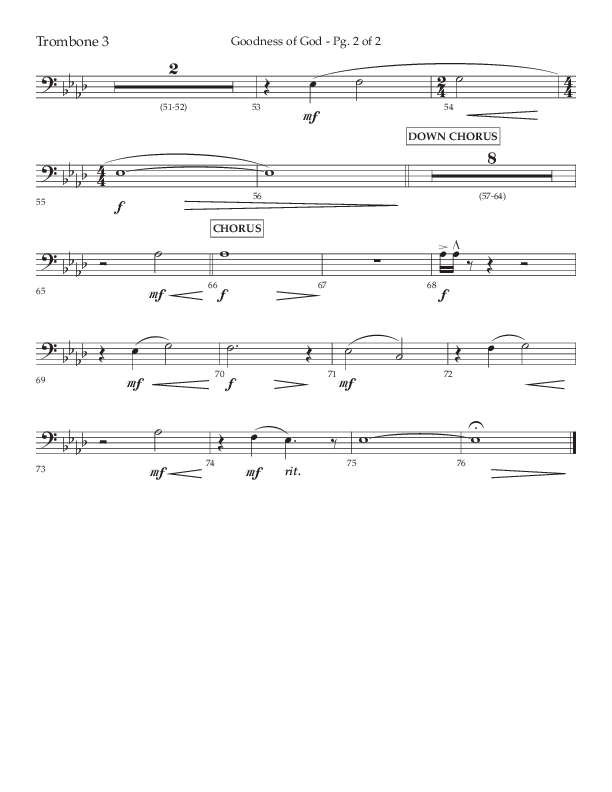 Goodness Of God (Choral Anthem SATB) Trombone 3 (Lifeway Choral / Arr. Nick Robertson)