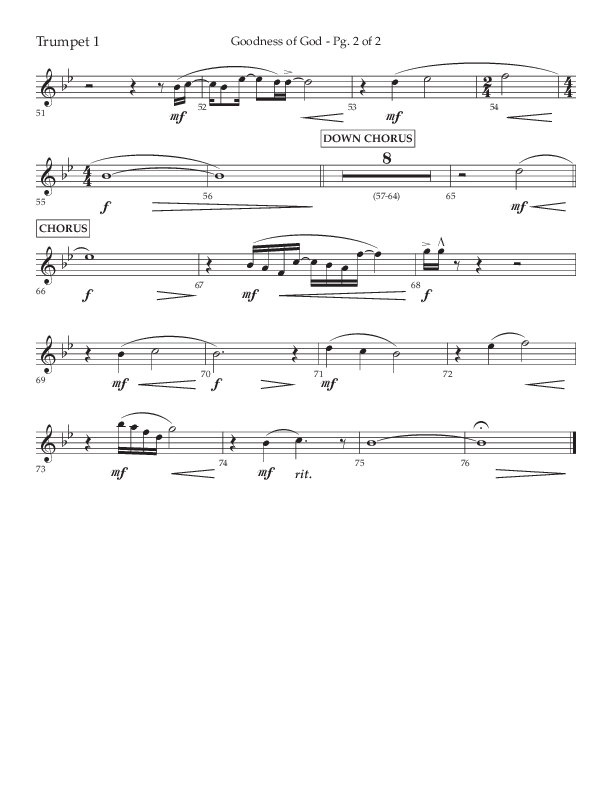 Goodness Of God (Choral Anthem SATB) Trumpet 1 (Lifeway Choral / Arr. Nick Robertson)