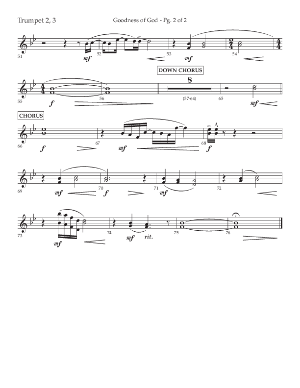 Goodness Of God (Choral Anthem SATB) Trumpet 2/3 (Lifeway Choral / Arr. Nick Robertson)