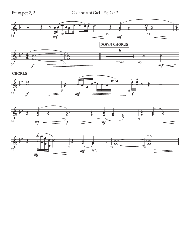 Goodness Of God (Choral Anthem SATB) Trumpet 2/3 (Lifeway Choral / Arr. Nick Robertson)