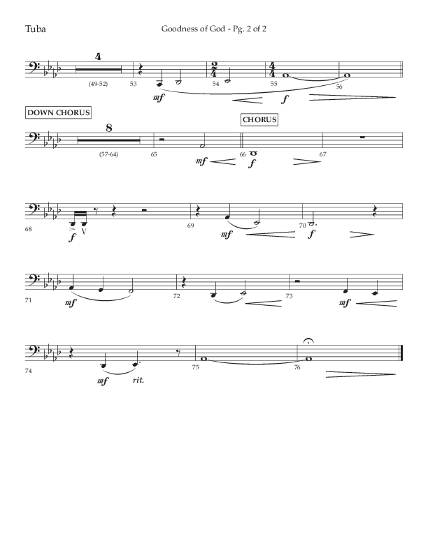 Goodness Of God (Choral Anthem SATB) Tuba (Lifeway Choral / Arr. Nick Robertson)