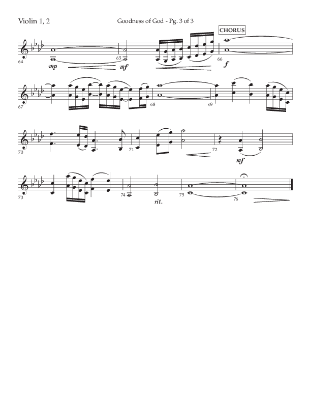 Goodness Of God (Choral Anthem SATB) Violin 1/2 (Lifeway Choral / Arr. Nick Robertson)