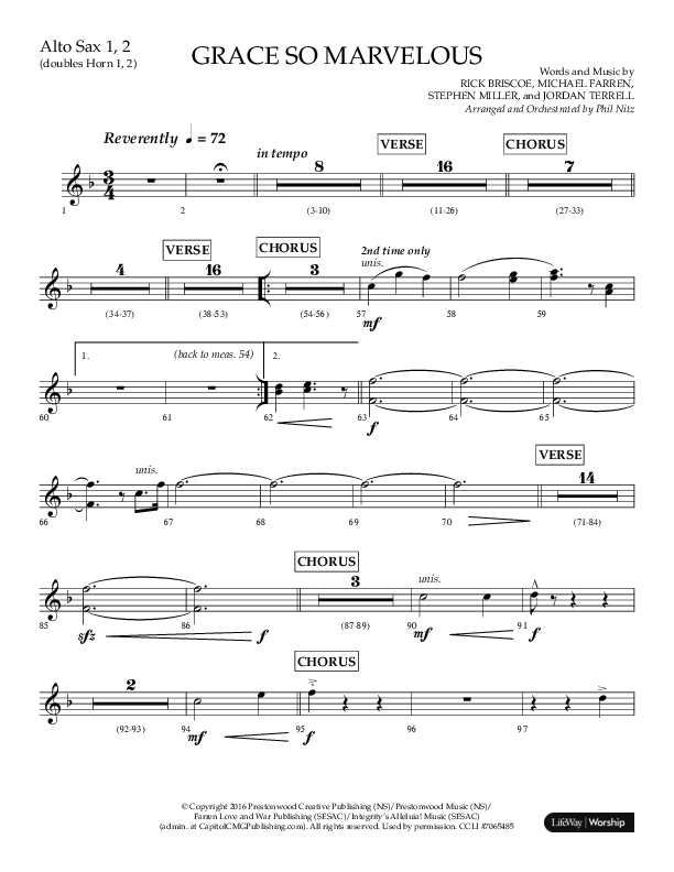 Grace So Marvelous (Choral Anthem SATB) Alto Sax 1/2 (Lifeway Choral / Arr. Phil Nitz)