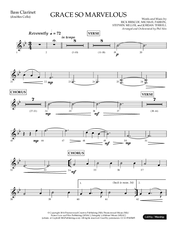 Grace So Marvelous (Choral Anthem SATB) Bass Clarinet (Lifeway Choral / Arr. Phil Nitz)