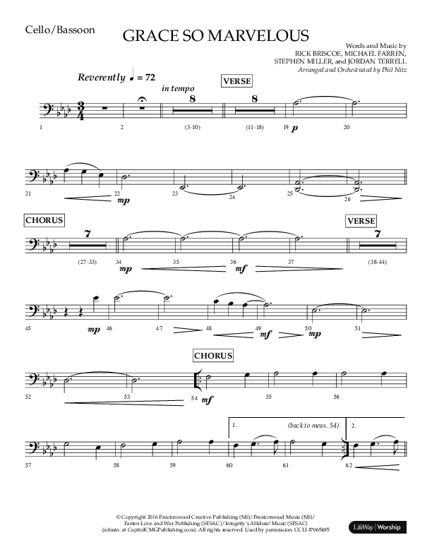 Grace So Marvelous (Choral Anthem SATB) Cello (Lifeway Choral / Arr. Phil Nitz)