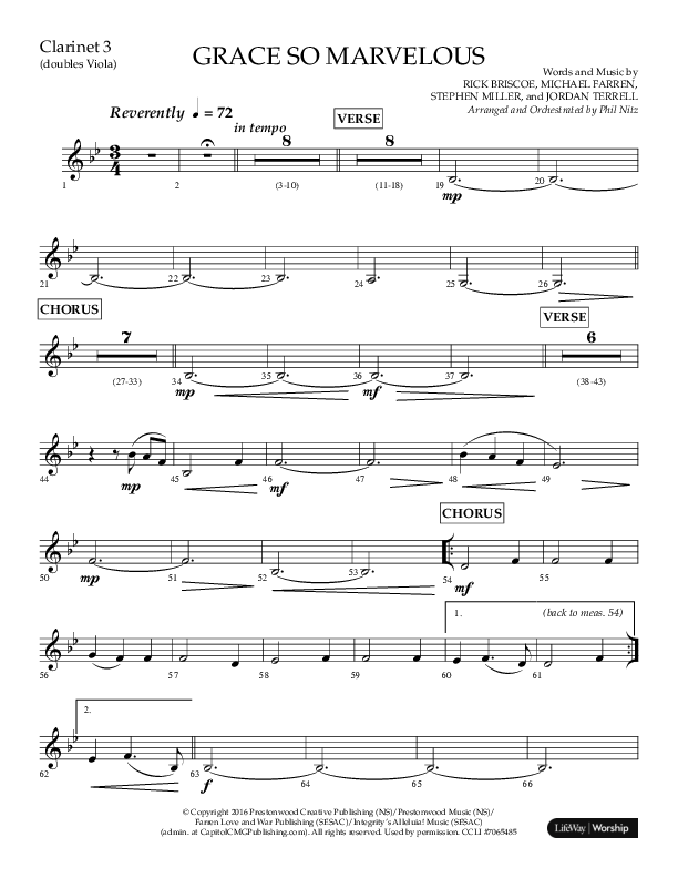 Grace So Marvelous (Choral Anthem SATB) Clarinet 3 (Lifeway Choral / Arr. Phil Nitz)