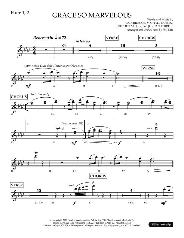 Grace So Marvelous (Choral Anthem SATB) Flute 1/2 (Lifeway Choral / Arr. Phil Nitz)
