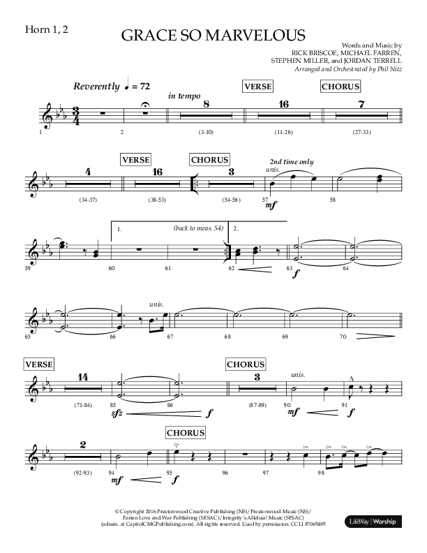 Grace So Marvelous (Choral Anthem SATB) French Horn 1/2 (Lifeway Choral / Arr. Phil Nitz)