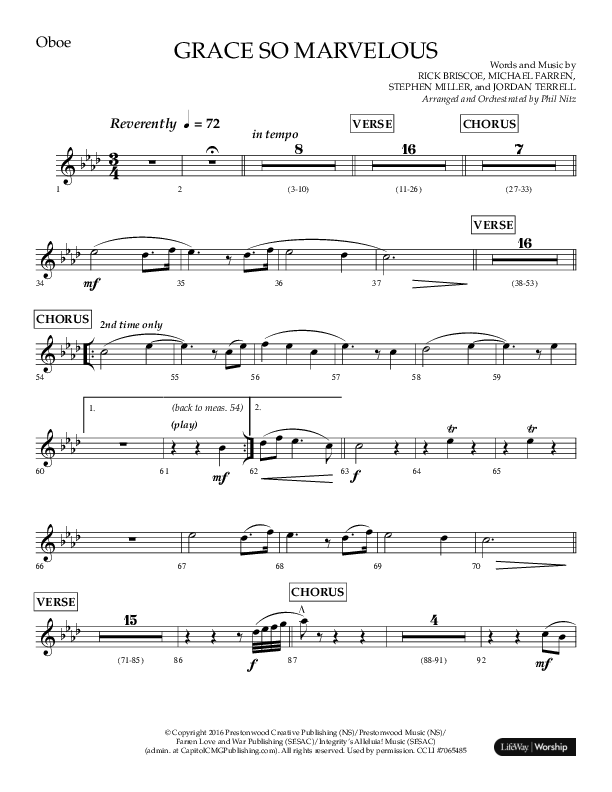 Grace So Marvelous (Choral Anthem SATB) Oboe (Lifeway Choral / Arr. Phil Nitz)