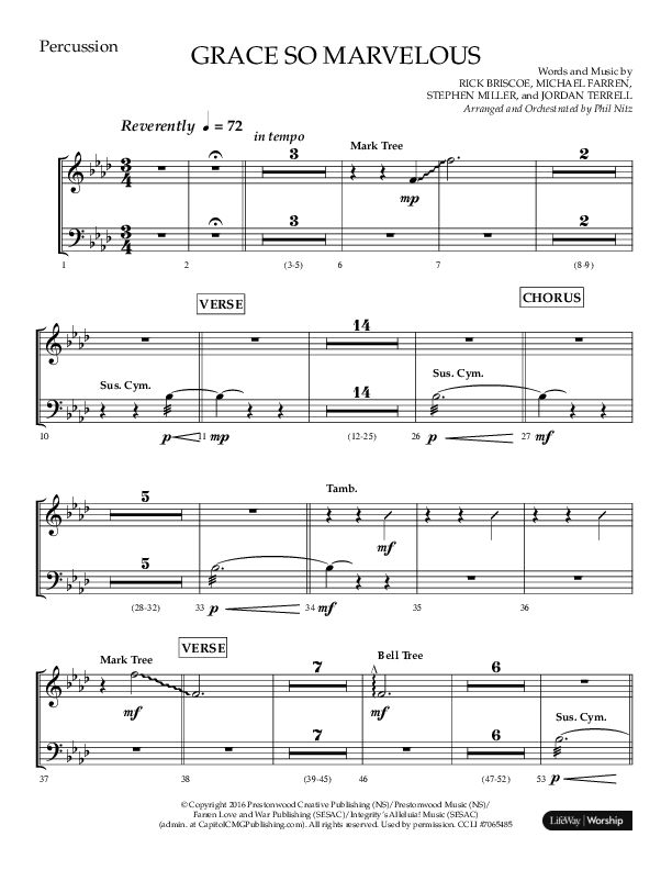Grace So Marvelous (Choral Anthem SATB) Percussion (Lifeway Choral / Arr. Phil Nitz)