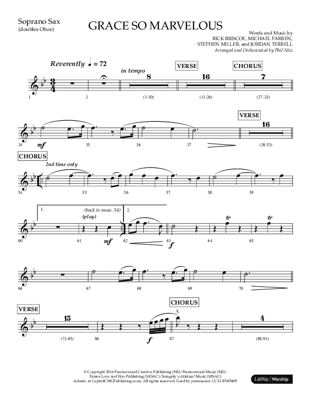 Grace So Marvelous (Choral Anthem SATB) Soprano Sax (Lifeway Choral / Arr. Phil Nitz)